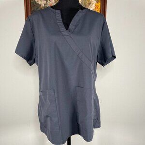 Flex Short Sleeve Scrub Top Women's Large V-neck Gray Pockets Workwear